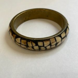 Ladies Bangle Bohemian Bracelet O/S Dark Brows Beige Stones